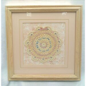 VTG Framed Handmade Doily, Signed Wendy Vawdrey, Numbered Wall Hanging Farmhouse